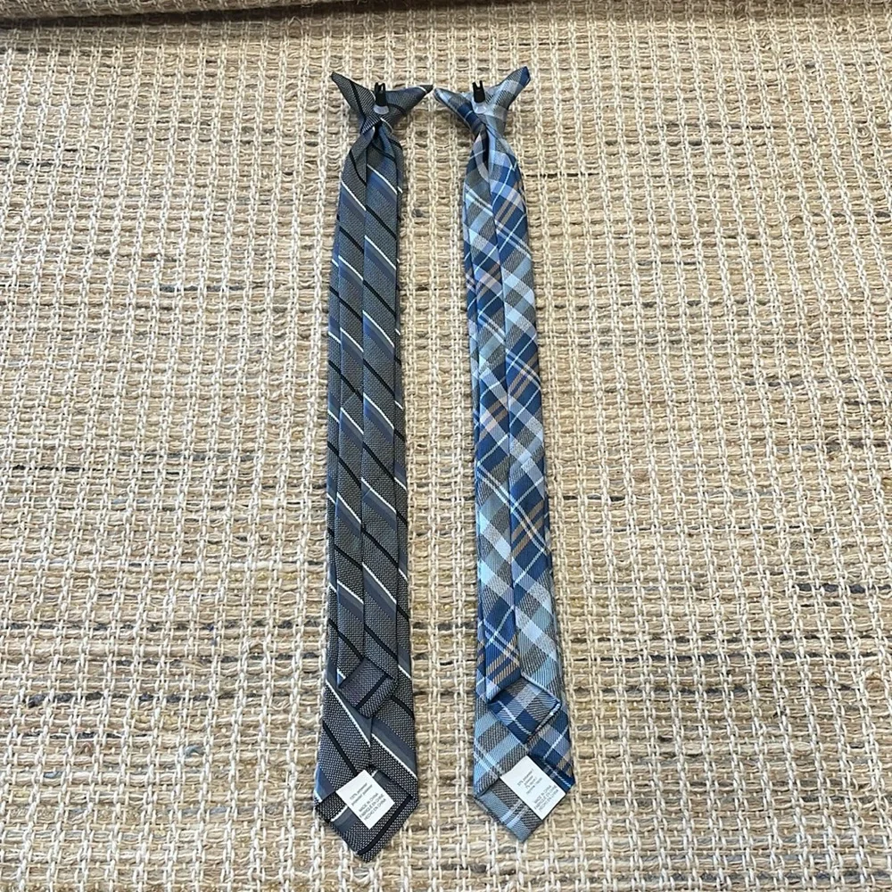 2 Kids size Clip on Ties Blue and Gray